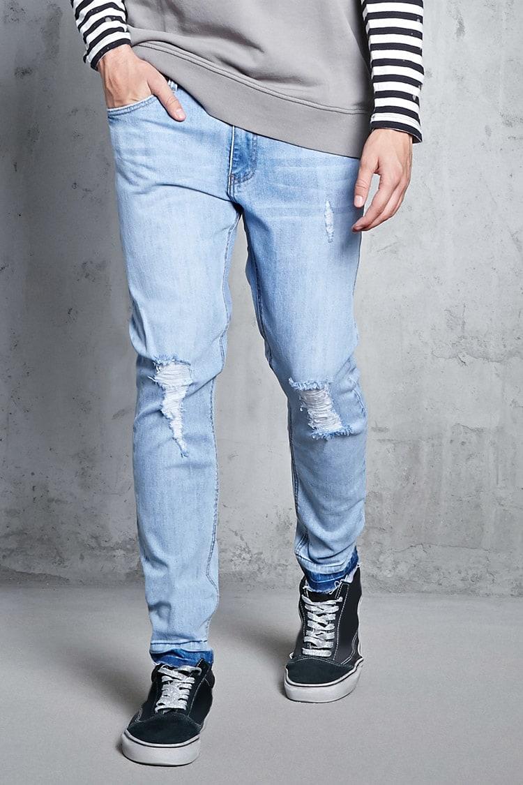 Forever 21 Distressed Released Hem Jeans in Blue for Men Lyst